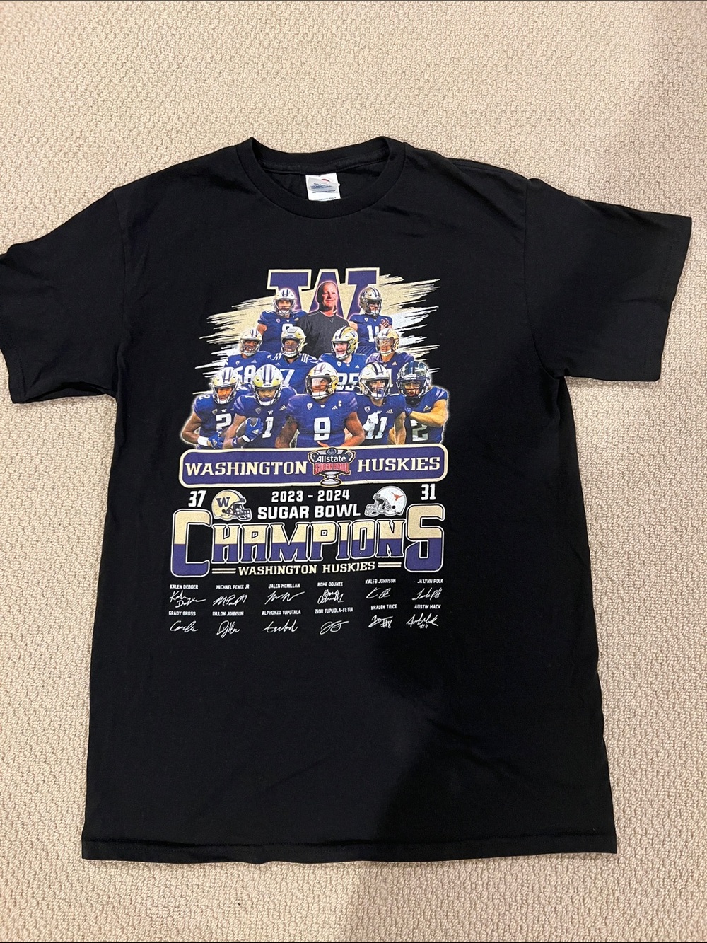 Washington Huskies 2023-24 Sugar Bowl Champions T-Shirt Men’s M Delta